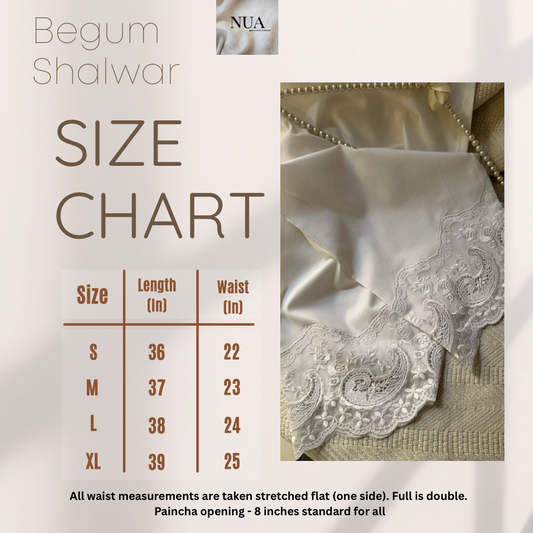 Begum Shalwar Size Chart
